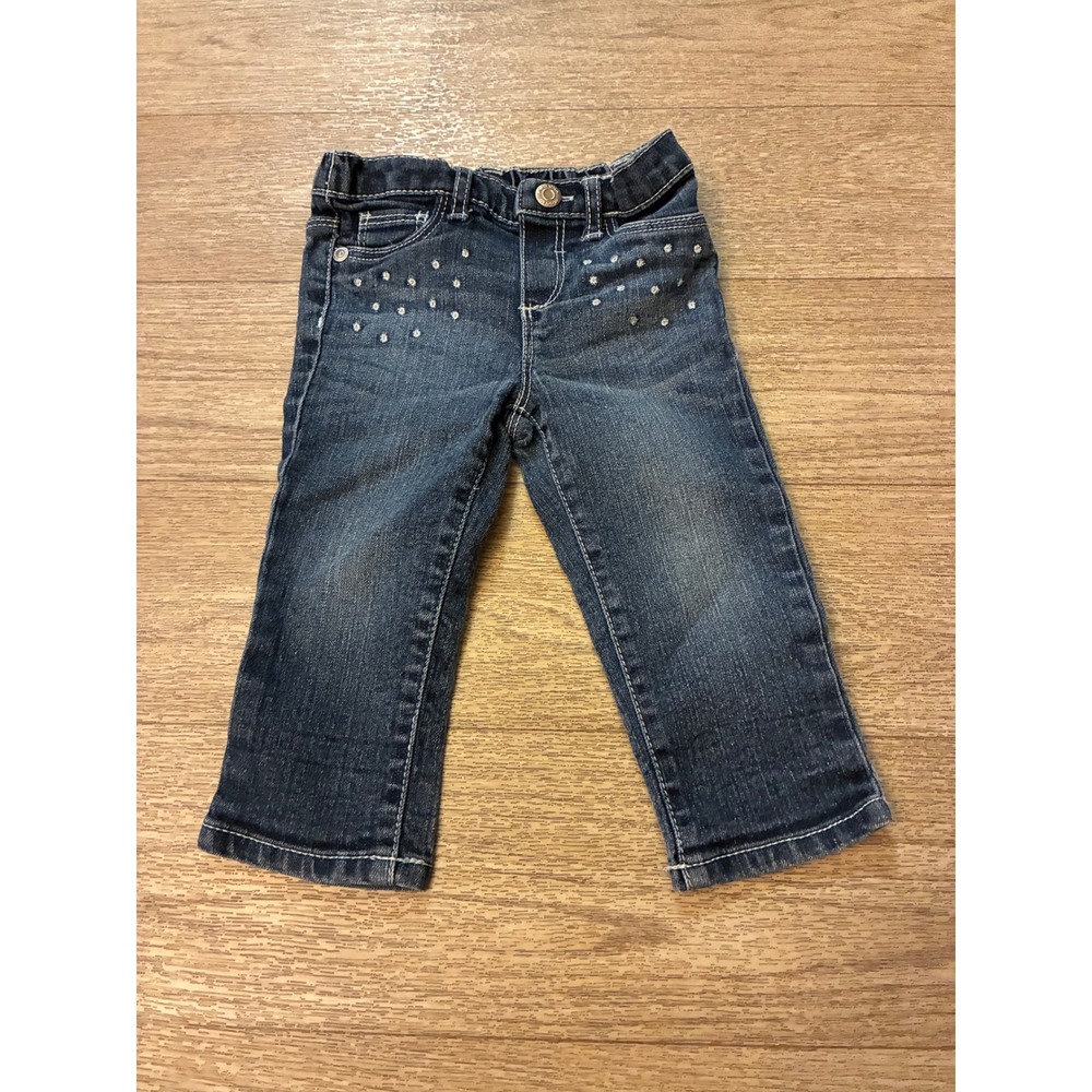Arizona Jean Co Baby Girls Rhinestone Denim Jeans Dark Wash Size 9M
